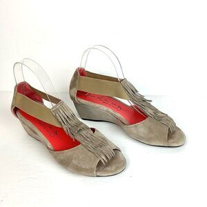 Pas De Rouge Italy Suede Nori Wedge Sandals Fridge Open Toe Taupe EUR 39 US 9